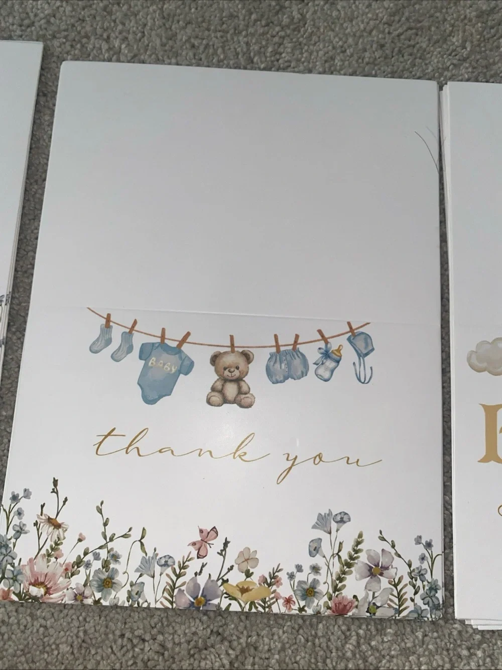 24 Baby Shower Thank‎ You Cards With Envelopes Teddy Bears Floral Brown Blue
